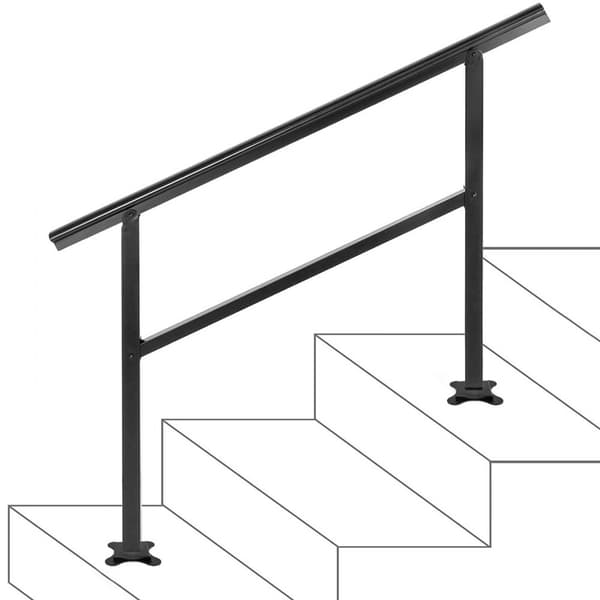 Ledstång Utomhustrappa 48x35,5 tum Justerbart trappräcke 0-45° Aluminium Svart för tvärstångstrappor.