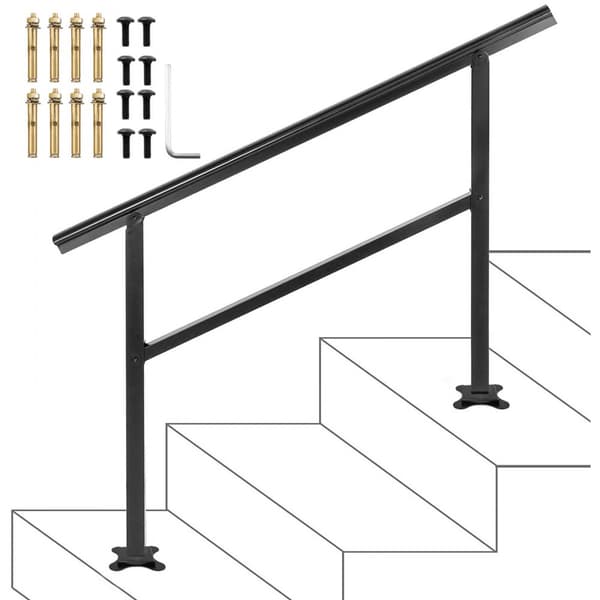 Udendørs gelænder til trapper 48x35,5 tommer. Justerbart fra 0 til 45 grader i sort aluminium. Perfekt til tværstangstrapper.