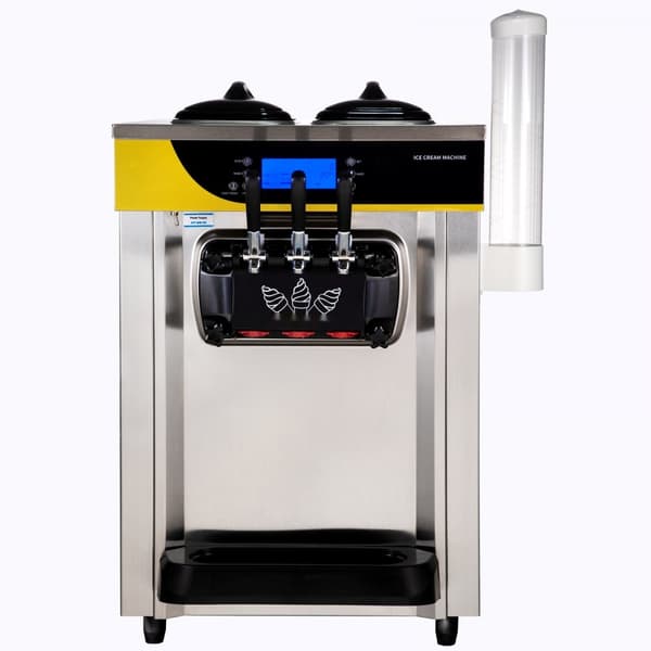 Kommersiell glassmaskin 22-30L/H, 2200W, bänkskiva, mjuk servering, 2x6L hopper, LCD-panel, larm, fryst yoghurtmaskin.