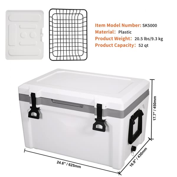 Isoleret bærbar køler, 52 qt - rummer 50 dåser. Holder isen i op til 6 dage. Ideel til camping, strand og picnic!