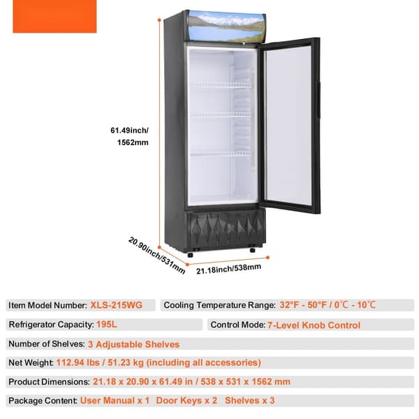 Kaupallinen myyntituote - jääkaappi 6,8 Cu.Ft / 195L, 3 hyllyä, tehokas ja tilava ratkaisu.