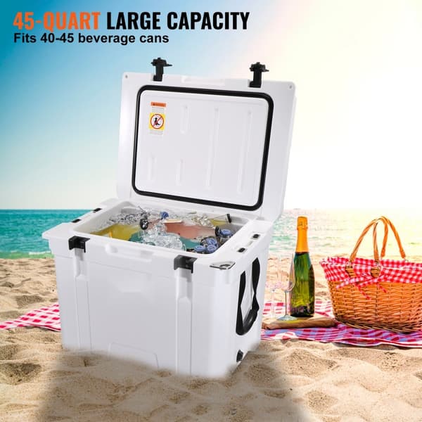Isoleret bærbar køler, 45 qt. Opbevares 45 dåser. Holder is i op til 6 dage - perfekt til camping, strand og piknik!