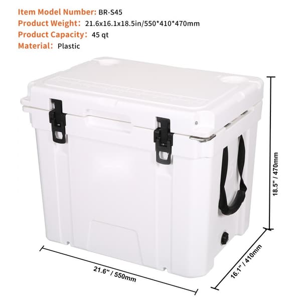 Isoleret bærbar køler, 45 qt. Opbevares 45 dåser. Holder is i op til 6 dage - perfekt til camping, strand og piknik!
