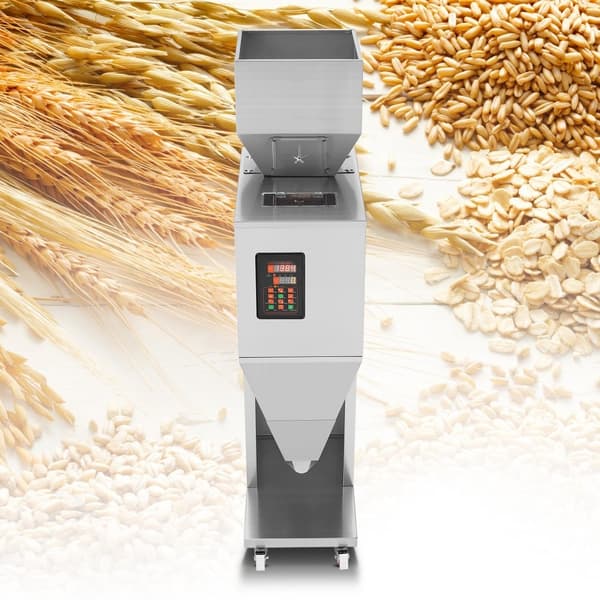 Partikelpåfyldningsmaskine, 0,044-6,6 lbs/20-3000 g, automatisk med fodpedal i rustfrit stål. Ideel til bønner og frø.