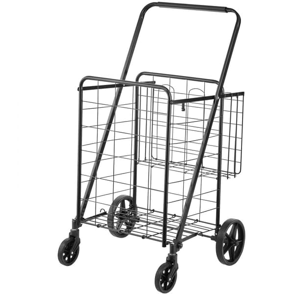 Sammenklappelig indkøbsvogn, Jumbo med dobbeltkurve og 360° drejelige hjul, robust vogn til tøj, dagligvarer og bagage.