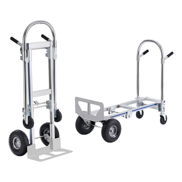 Aluminiumshåndlastbil, 2 i 1, 800 lbs kapacitet. Kraftig foldevogn og dolly, konverteres nemt til platformsvogn med gummihjul.