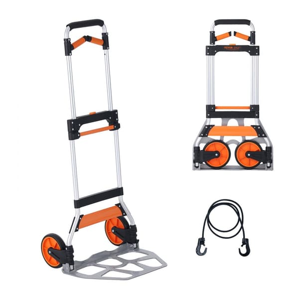 Fällbar handtruck, 140 kg lastkapacitet, bärbar aluminiumvagn med teleskophandtag och starka hjul, lätt för lagerflytt.
