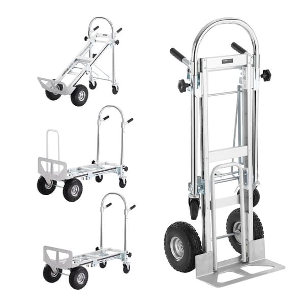 Alumiininen 4-in-1 käsitrukki, 1000 lbs, kestävä ja taitettava dolly hyötykärry kumipyörillä.
