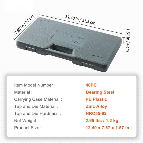 Tap og Die Sæt 40 Stk SAE Størrelse NC/NF/NPT Gevindværktøj i Lejestål - Perfekt til metalbearbejdning.