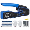 Pikkukuva 9 / 9: RJ45-puristustyökalusarja Cat5e/Cat6 Ethernet-puristuspihdit, 20 liitintä, langanpoistaja ja verkkotesteri.