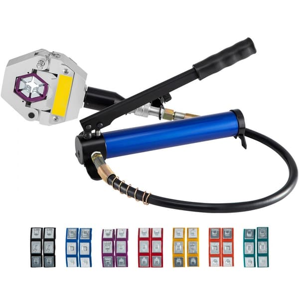 Adskillelig hydraulisk slangepresser med 7 matricer og aluminiumpumpe til A/C. Håndholdt crimpesæt til aircondition.