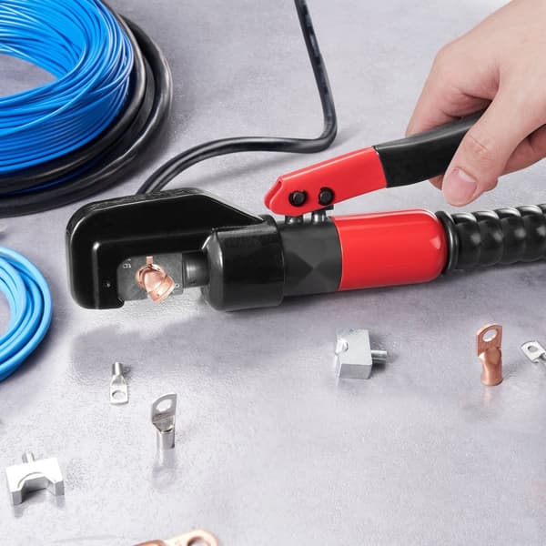 Puristustyökalu AWG12-2/0 kupari- ja alumiiniterminaalilla, hydraulinen puristin, leikkauspihdit, käsineet, 10 kpl liittimiä.