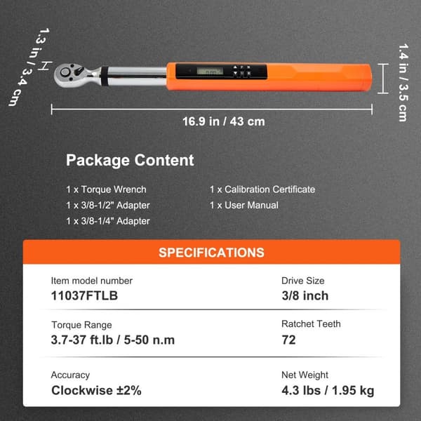 Digitaalinen momenttiavain 3/8", säädettävä 3-moodi, tarkkuus ±2 %, LED-summerikalibrointi, vääntömomenttialue 3,7-37ft.lb.