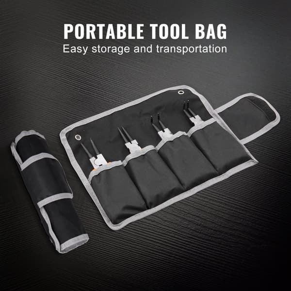 Snap Ring -pihdit, 4-osaa, 0,07" kärki, korkeahiiliterästä, Heavy Duty lukkopihdit, mukana työkalulaukku.