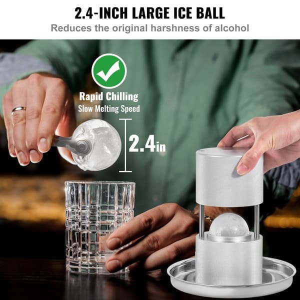 Jääpallopuristin 2,4", alumiinisarja 60 mm jääpalloille, täydellinen viskille ja cocktailille.