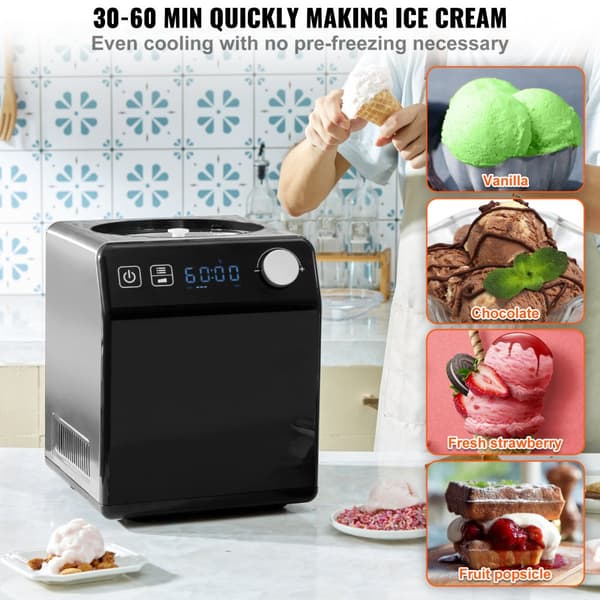 2 Quart Automatisk Ismaskine - Elektrisk Yoghurt og Gelato - Sort