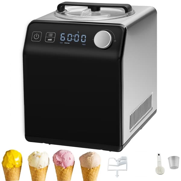 2 Quart Automatisk Ismaskine - Elektrisk Yoghurt og Gelato - Sort