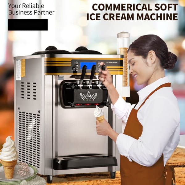 Kommersiell glassmaskin, 22-30L/H kapacitet, 2350W bänkskiva med 2x6L Hopper, LCD-panel, larm. För restaurang/snackbar. Silver.