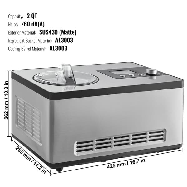 2 Quart Automatisk Glassmaskin Elektrisk Yoghurt Gelato Skapa Silver