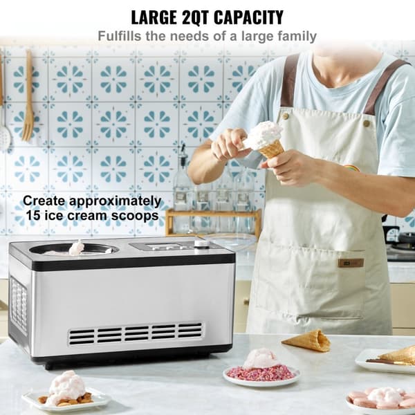 2 Quart Automatisk Glassmaskin Elektrisk Yoghurt Gelato Skapa Silver