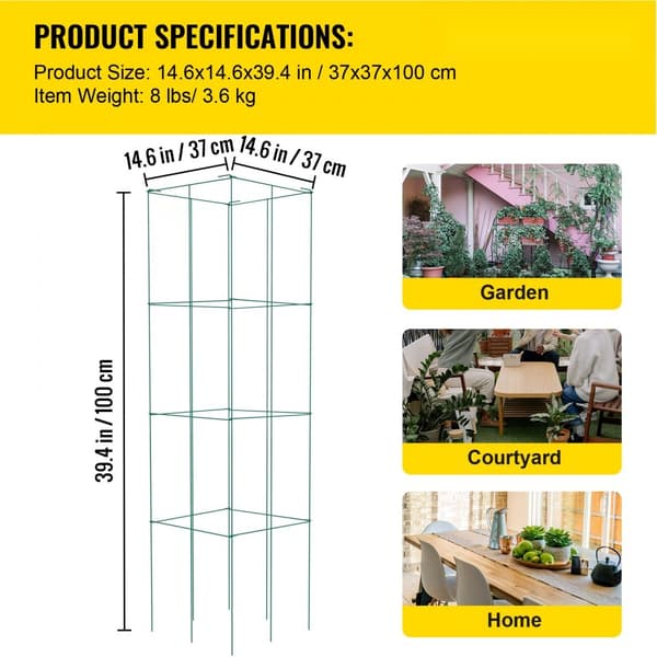 Tomatburar 14,6" x 14,6" x 39,4", 3-pack; kraftiga gröna PVC-belagda ståltorn för växter och klättrande grönsaker.