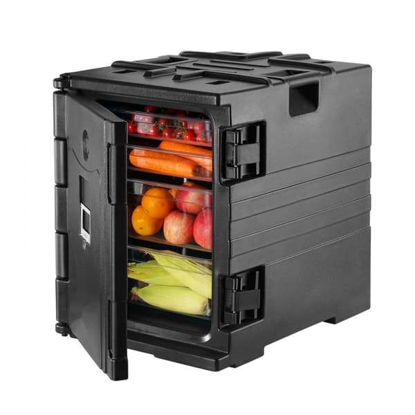 Isolerad matbehållare, frontlastare, cateringbox, stapelbar, 82 Qt, svart