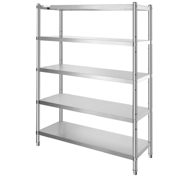 Reol 48x18,5 tommer med 5 justerbare opbevaringshylder. Ideel til køkken eller opbevaring - rustfrit stål og justerbare fødder.