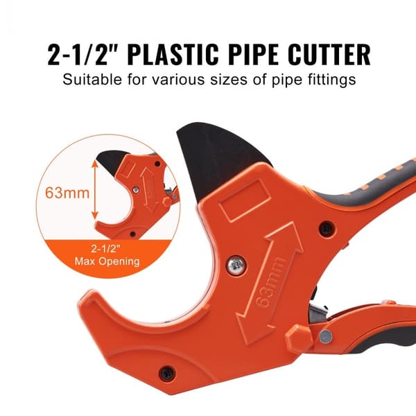 PVC-putkileikkuri, 0-2-1/2 tuumaa, kestävä työkalu SK5-varaterällä PVC-, CPVC-, PP-R-, PEX-, PE- ja kumiletkuille.