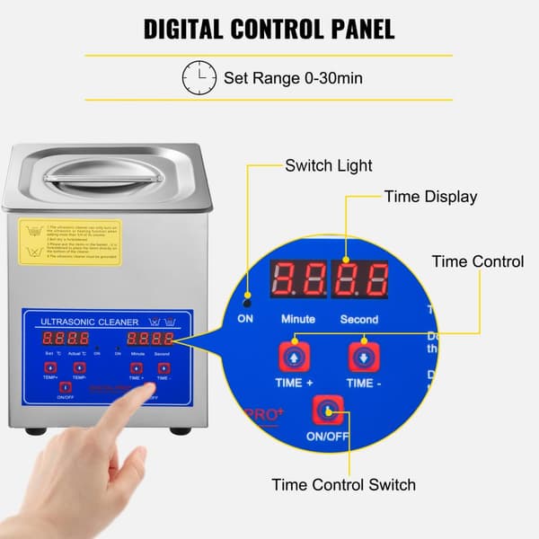JPS-10A Ultrasonisk renser 2L, digitalt display, rustfrit stål, perfekt til smykker og effektiv rengøring.