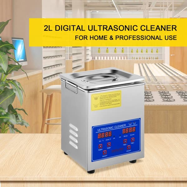 JPS-10A Ultrasonisk renser 2L, digitalt display, rustfrit stål, perfekt til smykker og effektiv rengøring.