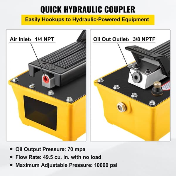 Lufthydraulisk pumpe, 10.000 PSI fodpumpe, 1/2 Gal reservoir, inkl. slange og sprøjtepistol til tunge maskiner og bilreparationer.
