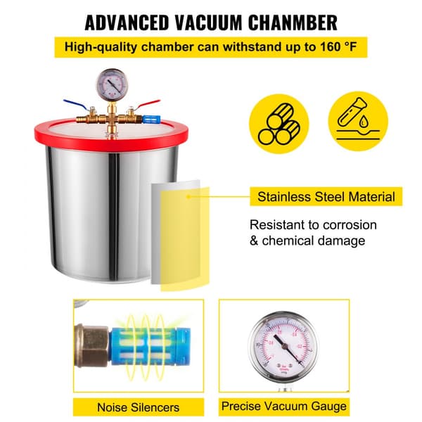 3 Gallon 12L Vakuumkammer Multifunktionspumpe 85L/Min 3CFM Stål Vakuumpumpe til Effektivt Undervakuum