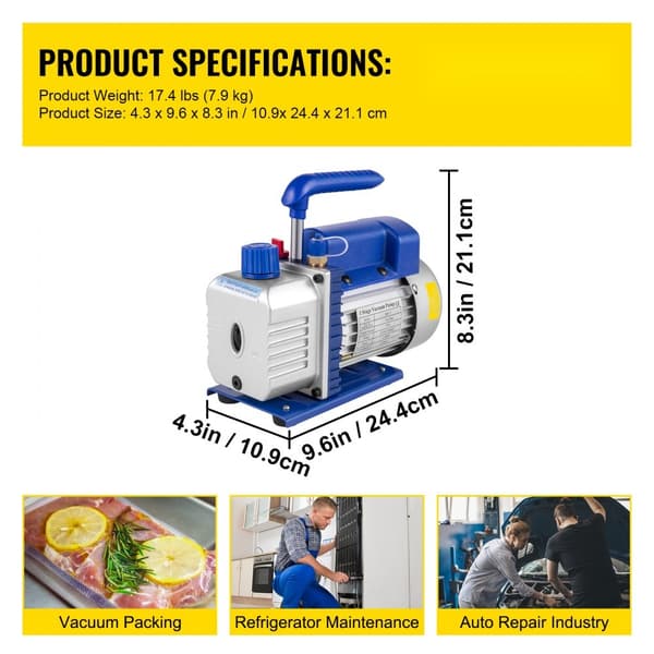 Monitoimipumppu 3CFM 85 L/Min Vakuumipumppu ilmastointiin, kaasunpoisto, HVAC R12 R22.