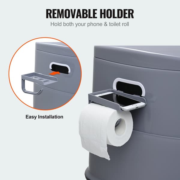 Bærbart campingtoilet med inderspand, låg, telefonhylde og papirholder. Perfekt til udendørs eventyr!