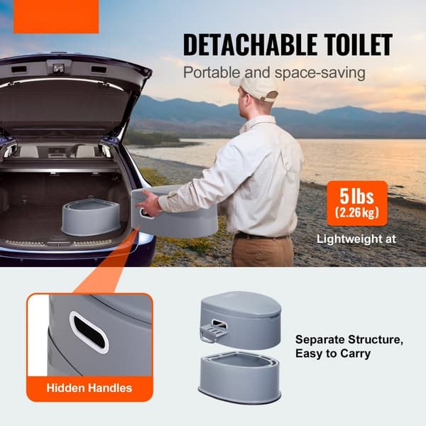 Bærbart campingtoilet med inderspand, låg, telefonhylde og papirholder. Perfekt til udendørs eventyr!