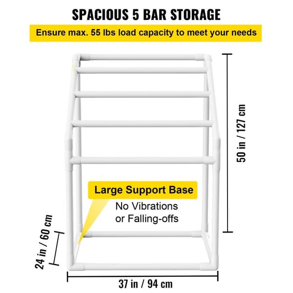 Pool håndklædeholder, 5 bar, hvid PVC. Fritstående til opbevaring ved swimmingpool, inkl. 8 clips, mesh taske og krog. Ideel til strand og svømmetur.