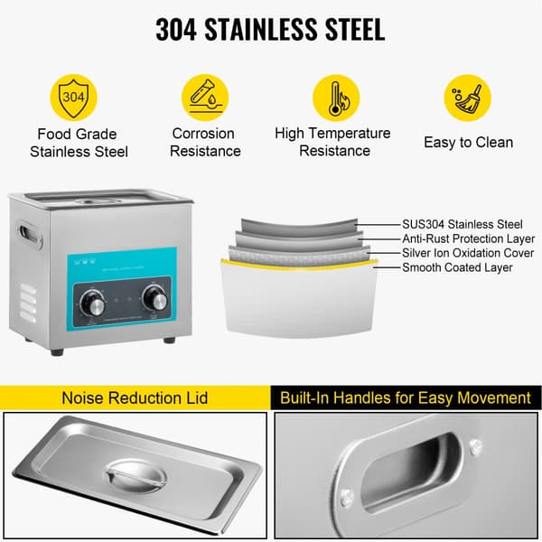 6,5L Ultrasonic Cleaner til smykker, tandproteser og musikinstrumenter. Med varme, timer og knapkontrol for effektiv rengøring.