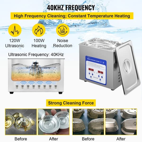Ultralydsrenser 3L 120W 40kHz - Effektiv rengøring af smykker, briller, ure og metalværktøj med 2 transducere.