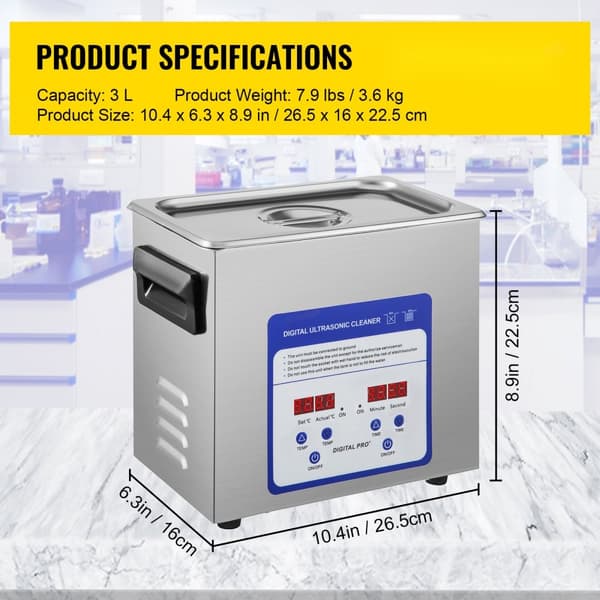 Ultralydsrenser 3L 120W 40kHz - Effektiv rengøring af smykker, briller, ure og metalværktøj med 2 transducere.