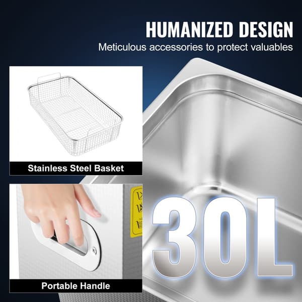 30L 100A Ultrasonisk rengöringsmaskin med värme 600W i rostfritt stål för glasögon, smycken, tandproteser, mynt m.m. (30L)