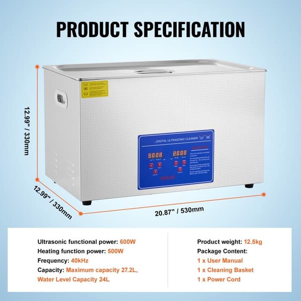 30L 100A Ultrasonisk rengöringsmaskin med värme 600W i rostfritt stål för glasögon, smycken, tandproteser, mynt m.m. (30L)