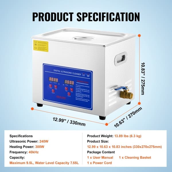JPS-40A Ultrasonisk Renser 10L, Effektiv ultralydsrensning af smykker i rustfrit stål med digital visning.