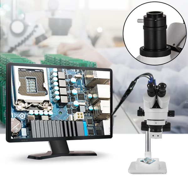 3,5X-90X Simul Fokalt Trinokulært Zoom Stereo Mikroskop i Al-Zn-Legering, 360° Drejbar, Dual Arm Stativ, Højdejusterbare Standere.