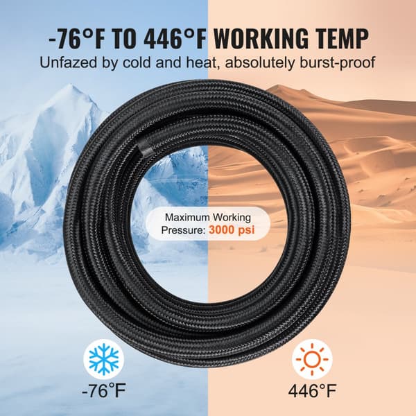 6AN brændstofledningssæt, 25 FT slangesæt, 5/16" nylon rustfrit stål PTFE brændstofslange, E85/olie/gas/diesel med 15 drejbare adaptersæt, sort.