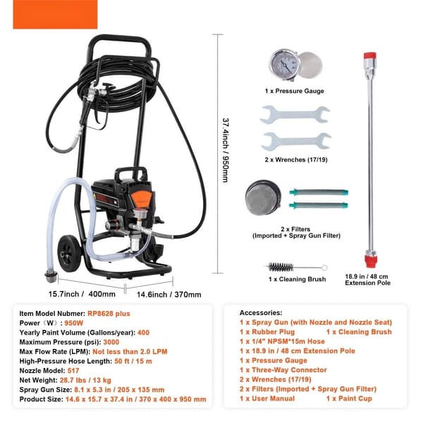 Stand Airless färgspruta, 950W 3000PSI, effektiv elektrisk spruta för heminredning och målning av möbler och staket.
