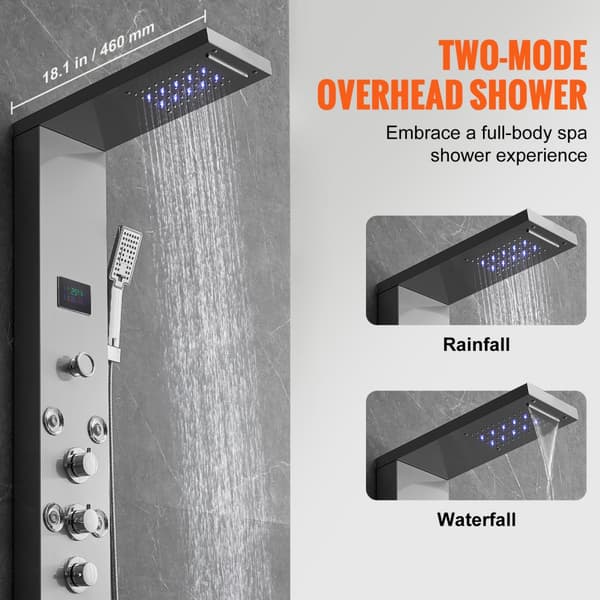 Brusepanel Tower System med 6 tilstande, vandkraft, LED og rustfrit stål - optimal komfort og stil.