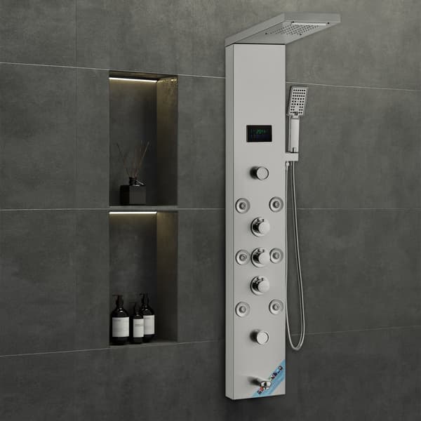 Brusepanel Tower System med 6 tilstande, vandkraft, LED og rustfrit stål - optimal komfort og stil.