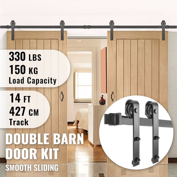 Skydedør værktøjssæt, 4,2m stalddør kit, 150kg dobbelt stalddør hardware, kulstofstål skinnesystem til døre 3,5-4,5 cm tykke.