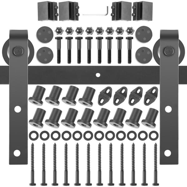 Skydedør værktøjssæt, 4,2m stalddør kit, 150kg dobbelt stalddør hardware, kulstofstål skinnesystem til døre 3,5-4,5 cm tykke.