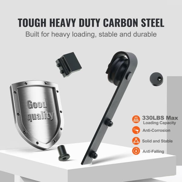 8FT Skydedør Hardware Kit, 330LBS Stærk Stalddørssystem til dobbeltdøre, passer til 3,7-4,3FT bredde og 1,3"-1,8" tykke paneler, med stille remskive.